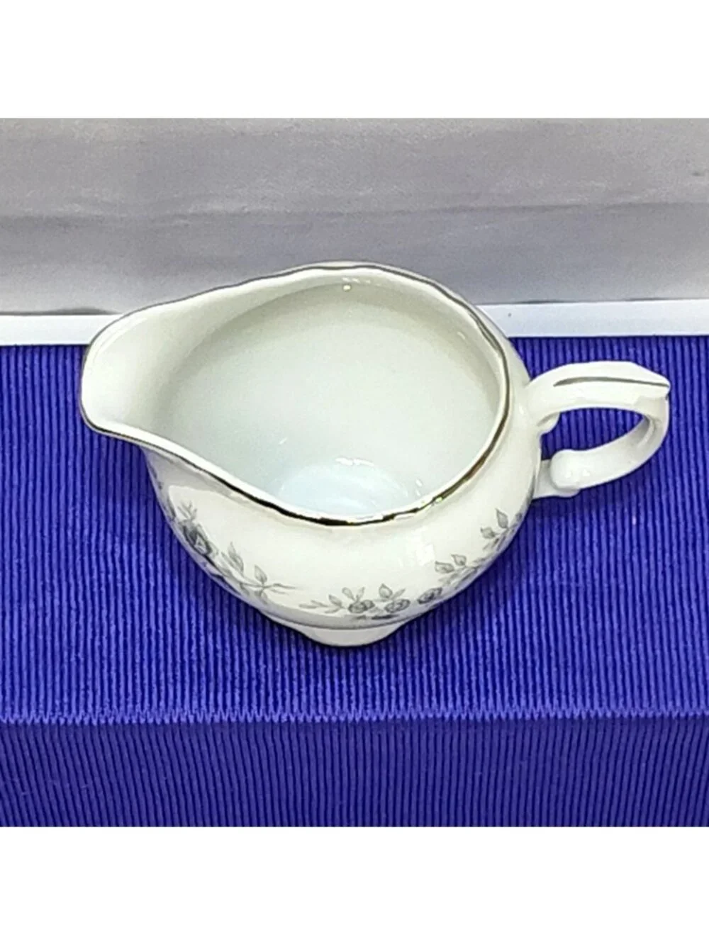 Baroque Bleu By Daniele Japan Fine China Creamer Scalloped Edge Silver Trim VTG